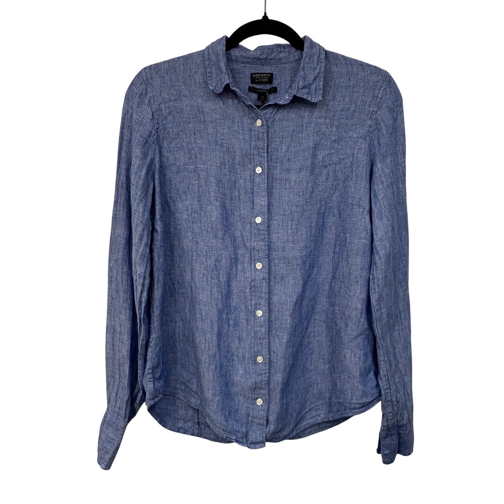 J.Crew Baird McNutt Irish Linen Button Down Shirt SIze 8 Women Blue Long Sleeve